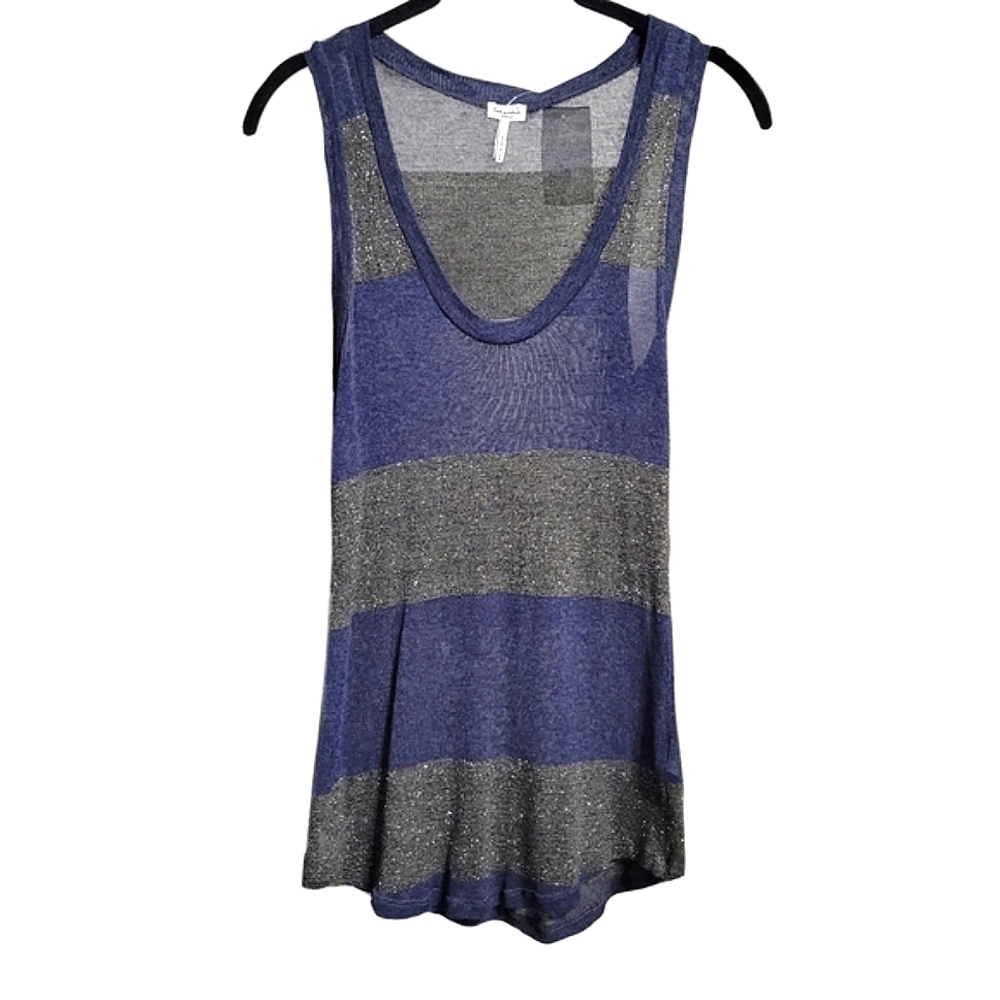 Splendid Blue Silver Metallic Striped Racerback Tank Top Size Medium